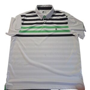 IZOD Golf Mens XXL Polo Shirt White Navy Blue Green Striped Short Sleeve
